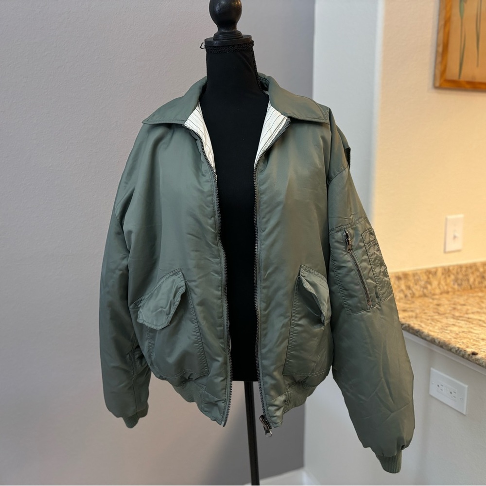 Topshop Nylon Green Bomber Jacket in size XS